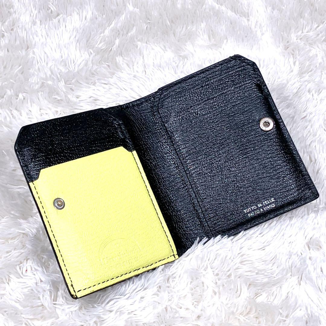 （美品）ラルコバレーノ　スマートミニウォレット　　レザー　ブラックxイエロー