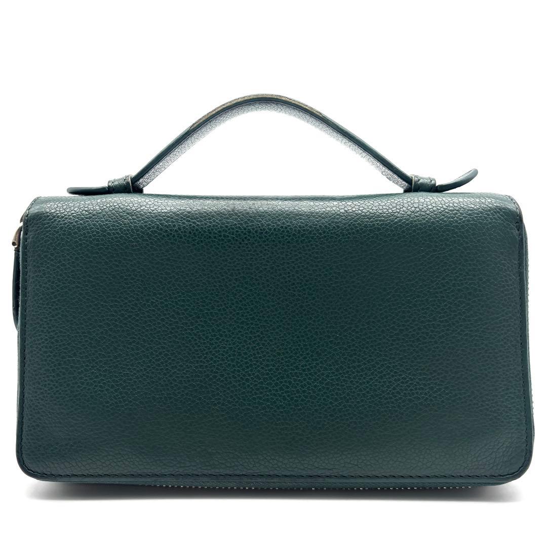 正規品 バーバリー 長財布 オーガナイザー セカンドバッグ レザー グリーン