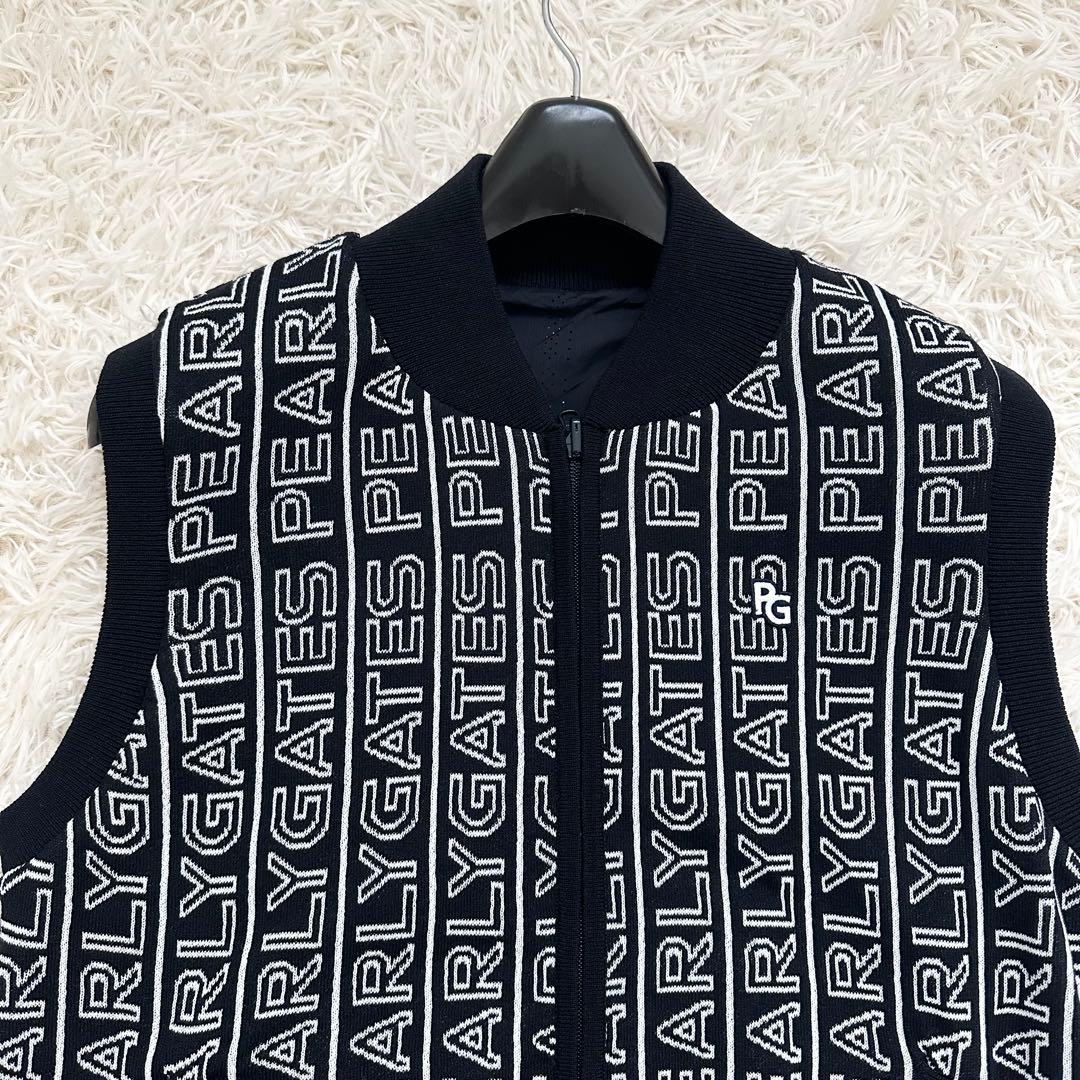 美品✨️パーリーゲイツ 24年 リバーシブル ロゴ総柄 ニットベスト ネイビー L