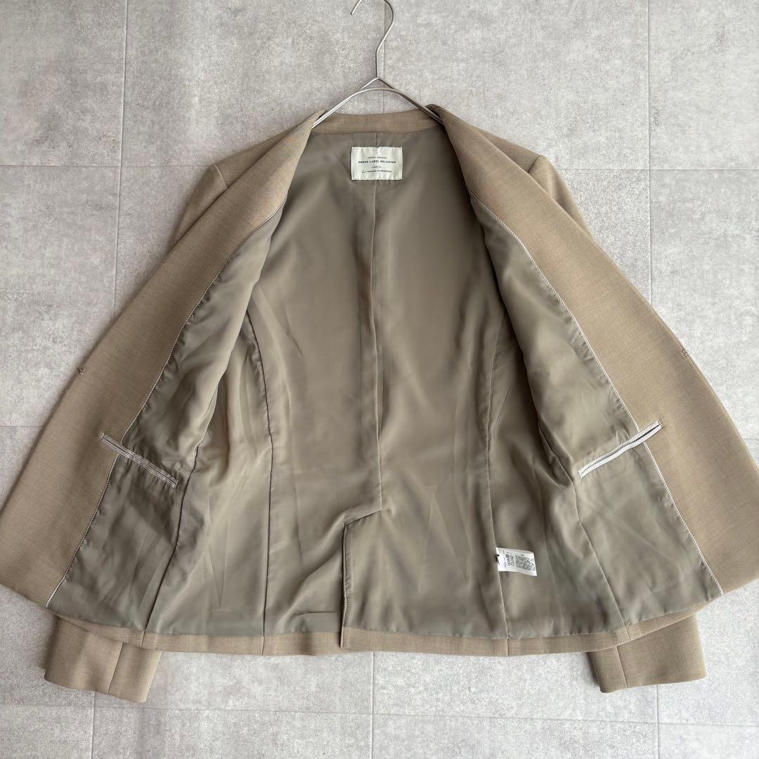 美品✨グリーンレーベルリラクシング ダブルクロス ノーカラー パンツスーツ 38