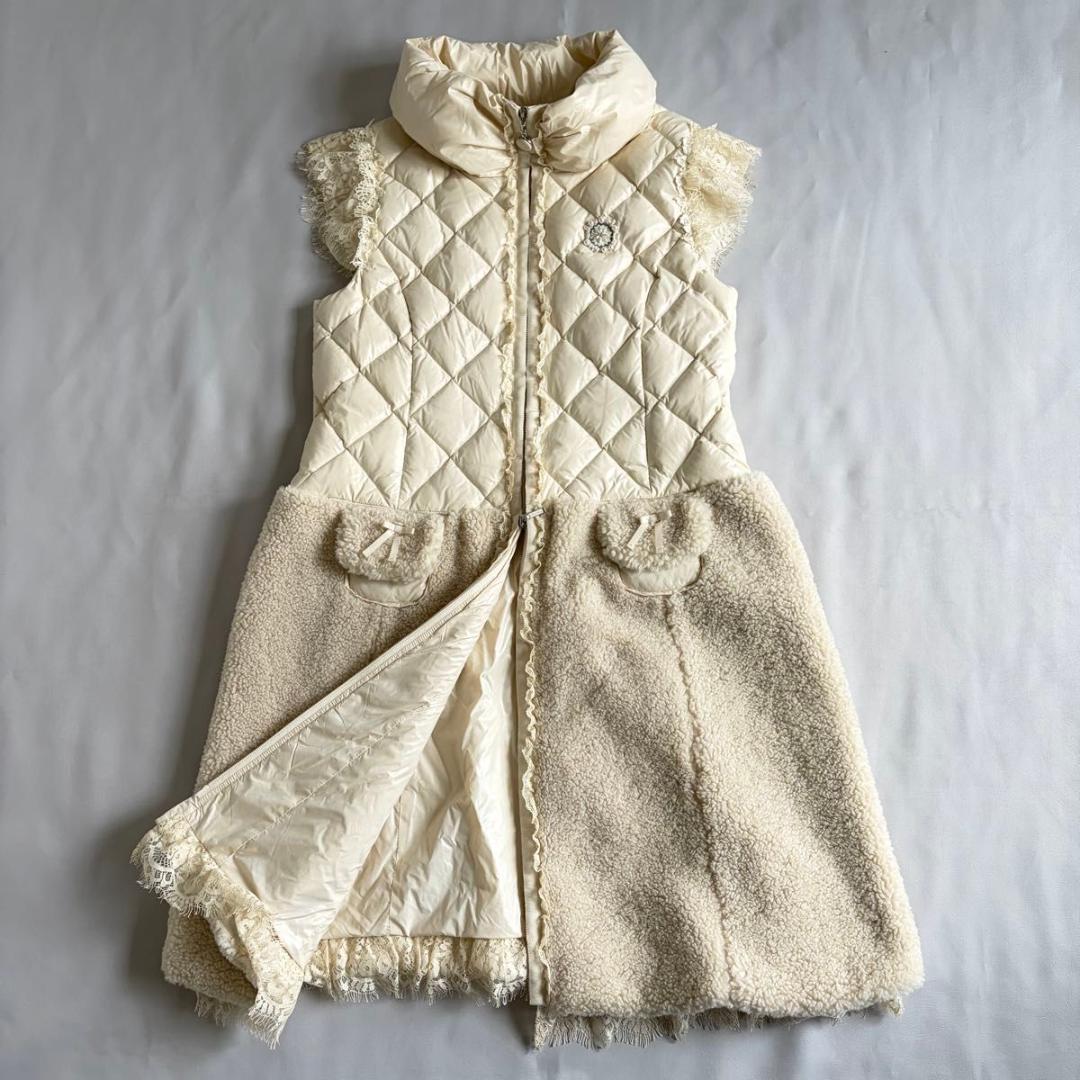 【スーパービューティー】ジレ　キルティング　ダウン　ボア　レース　白系　42