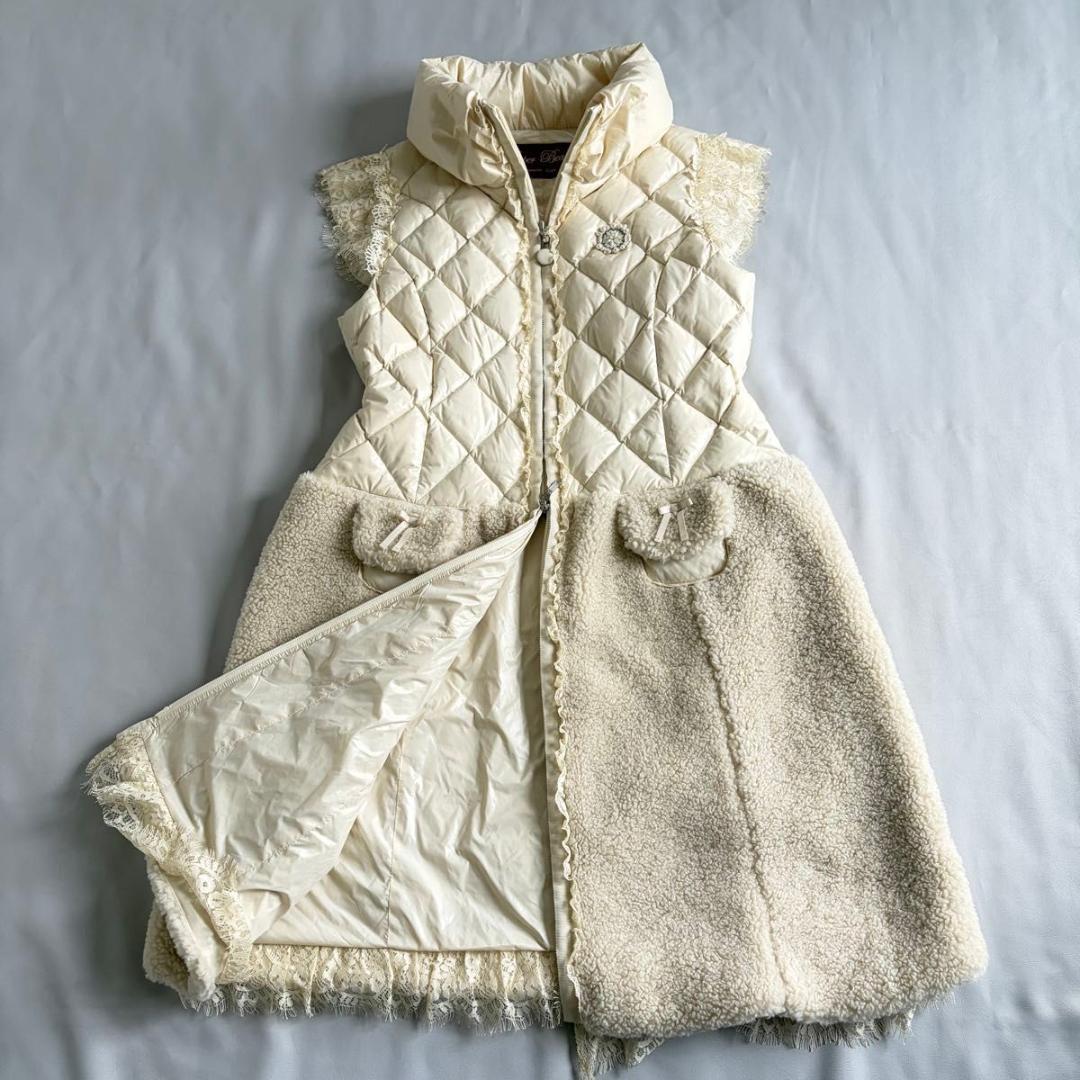 【スーパービューティー】ジレ　キルティング　ダウン　ボア　レース　白系　42