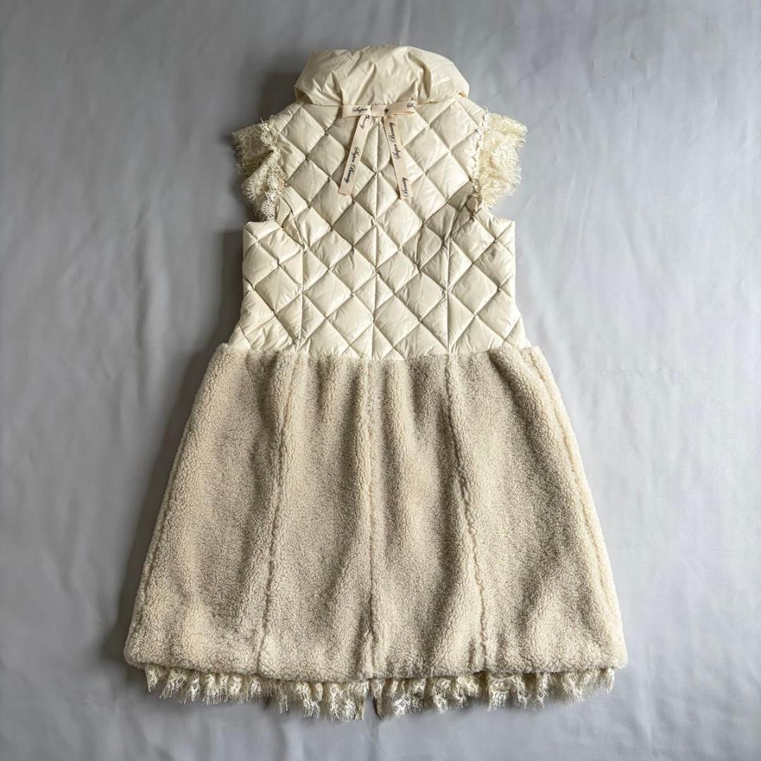 【スーパービューティー】ジレ　キルティング　ダウン　ボア　レース　白系　42