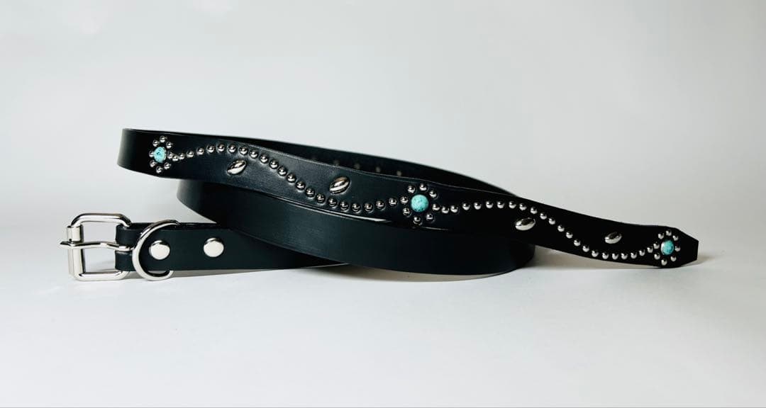 スタッズナローベルト18mm幅グリーンターコイズフラワー htcナロー好き