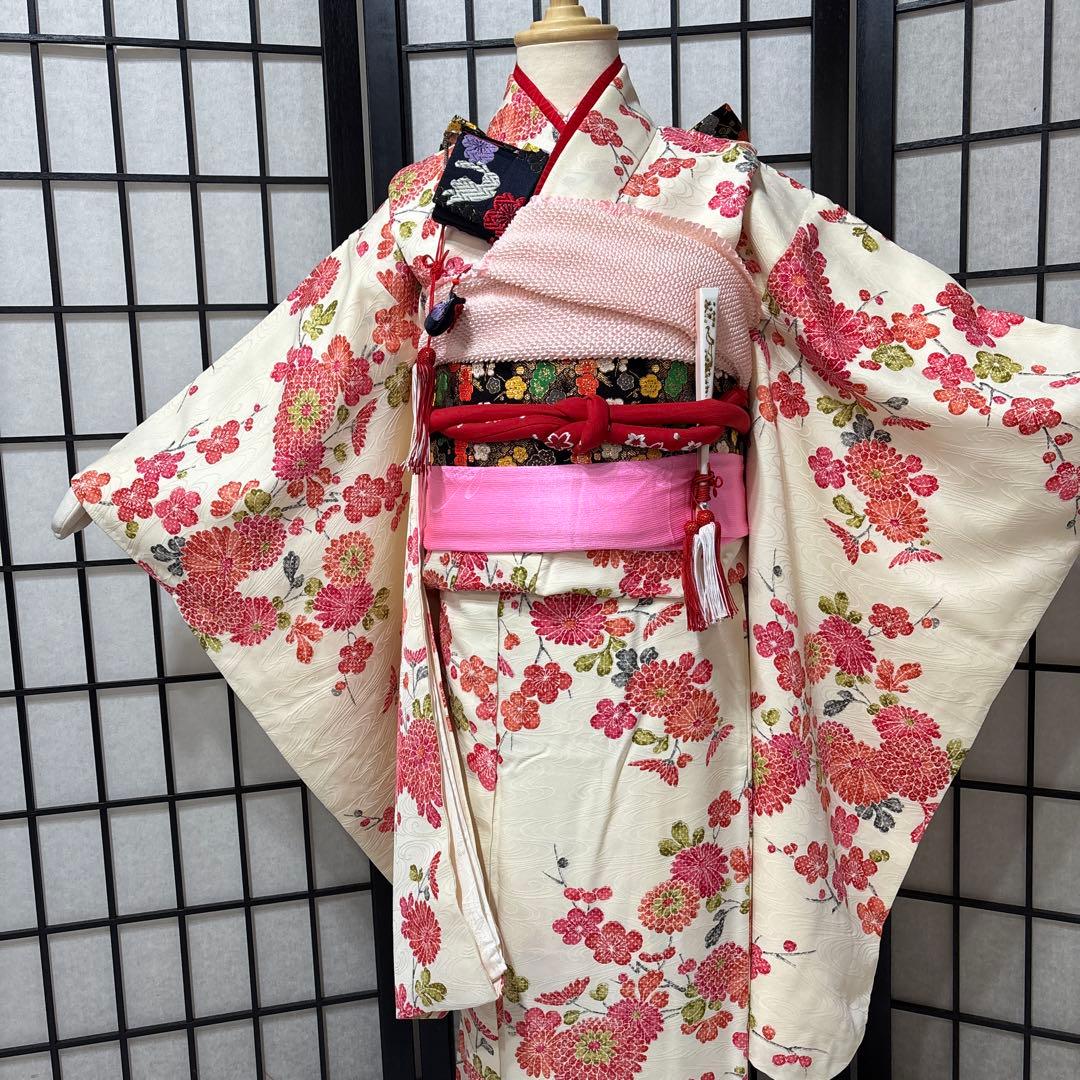 七五三　着物セット　7歳　正絹　パールホワイト　白色