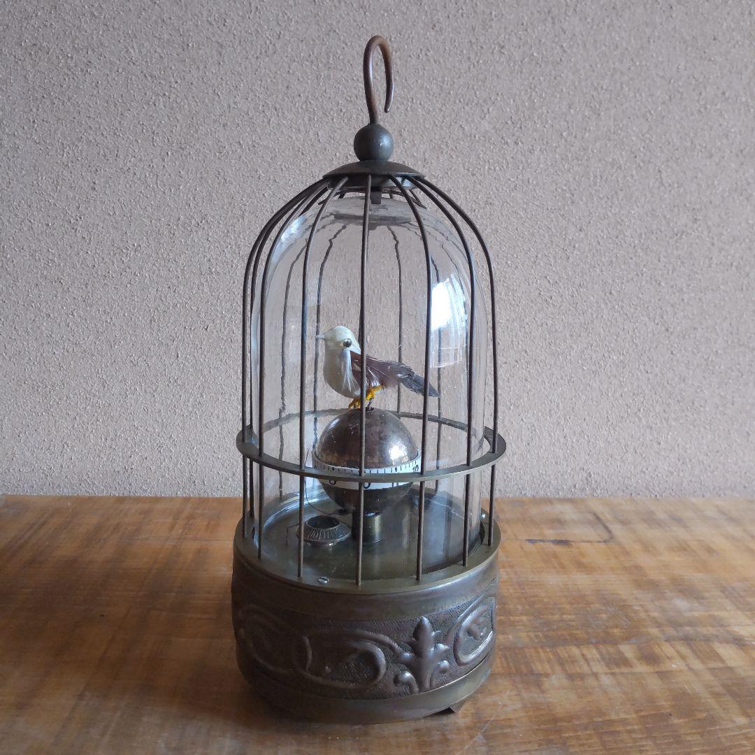 【稼動品】鳥かご時計 鳥籠時計 置時計 ゼンマイ式 アンティーク 美品