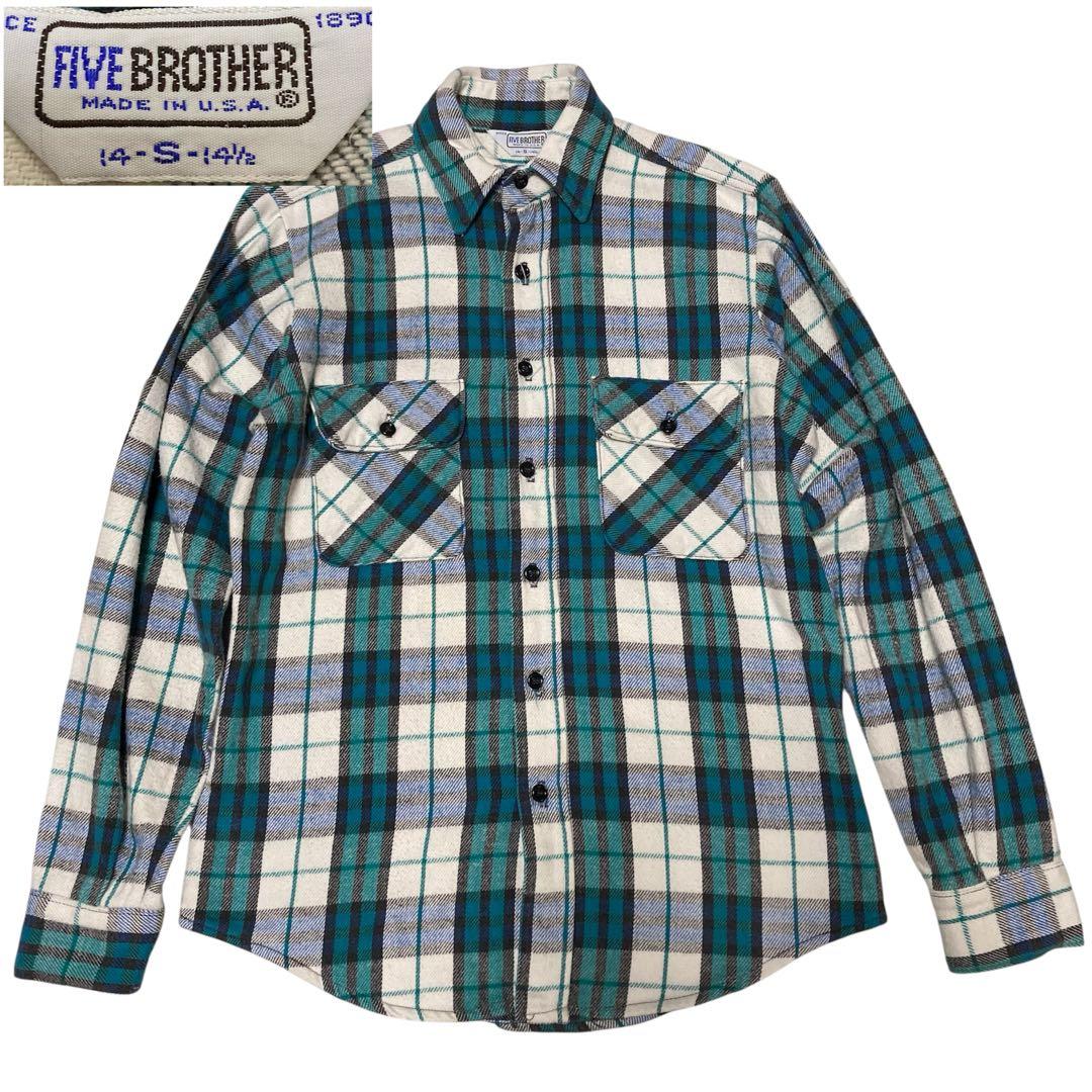 90s USA製 FIVEBROTHER ファイブブラザー ネルシャツ S