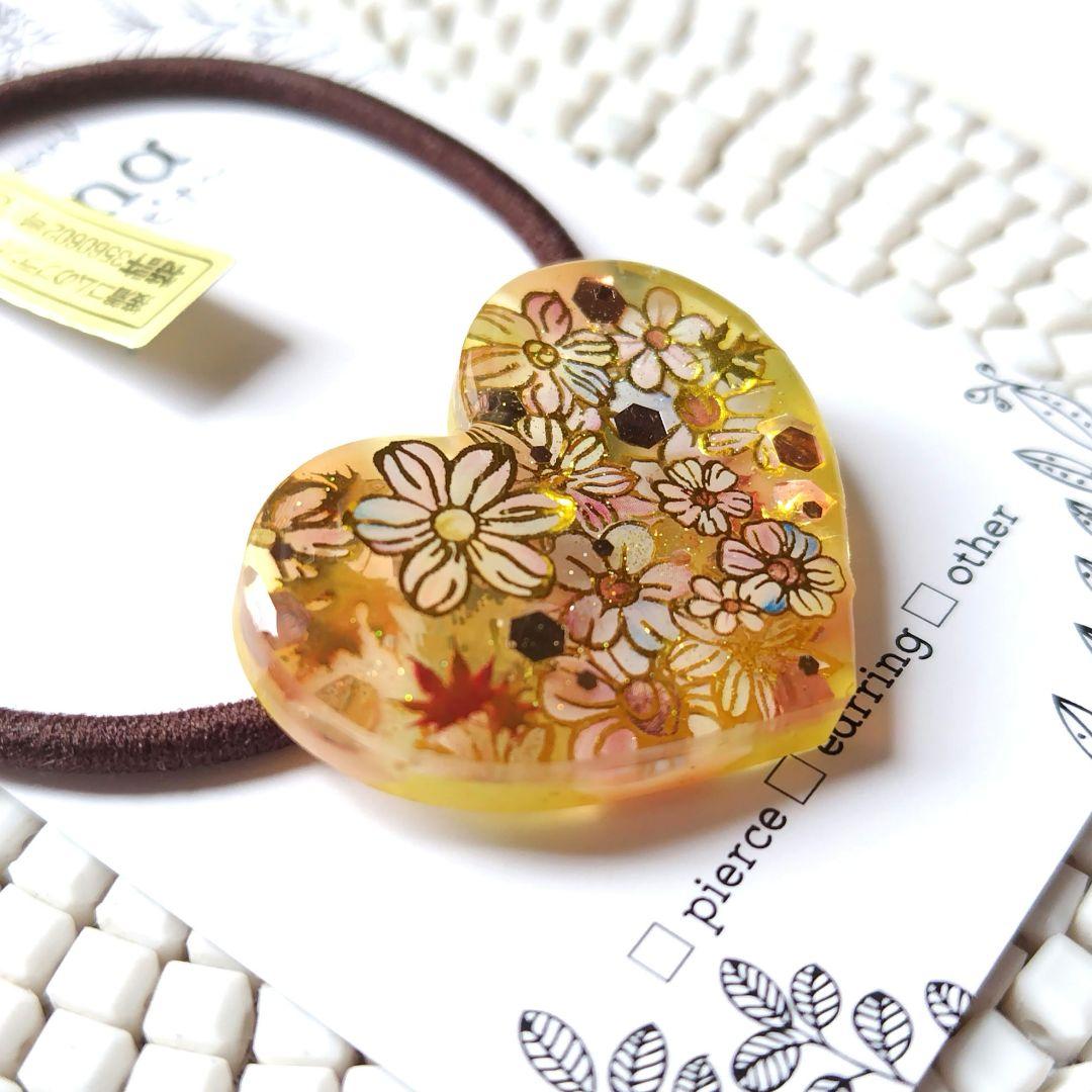 着物柄 秋デザイン ハート ヘアゴム