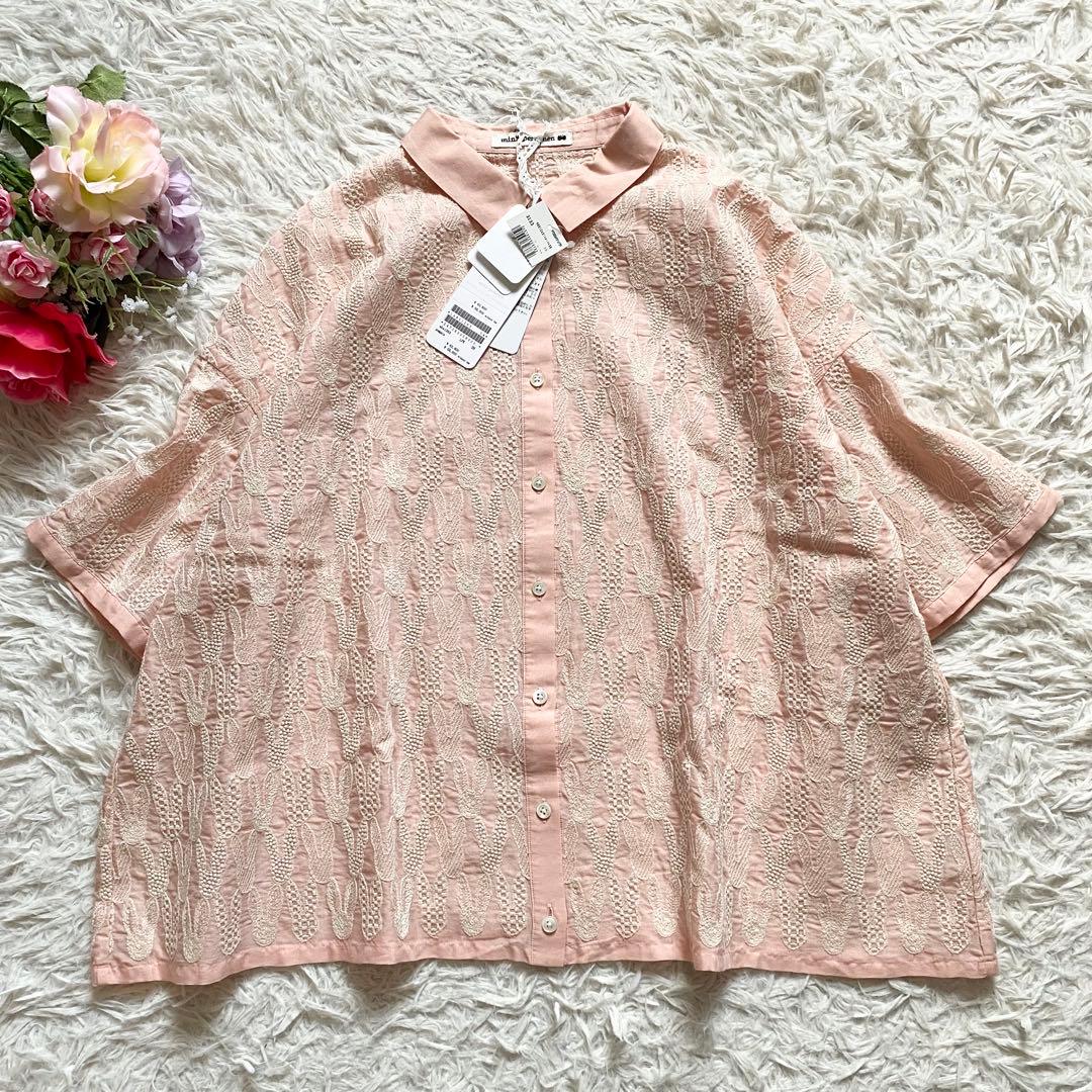 新品・未使用■ミナペルホネン　ポンピア　うさぎ刺繍　半袖　シャツ　ブラウス　38