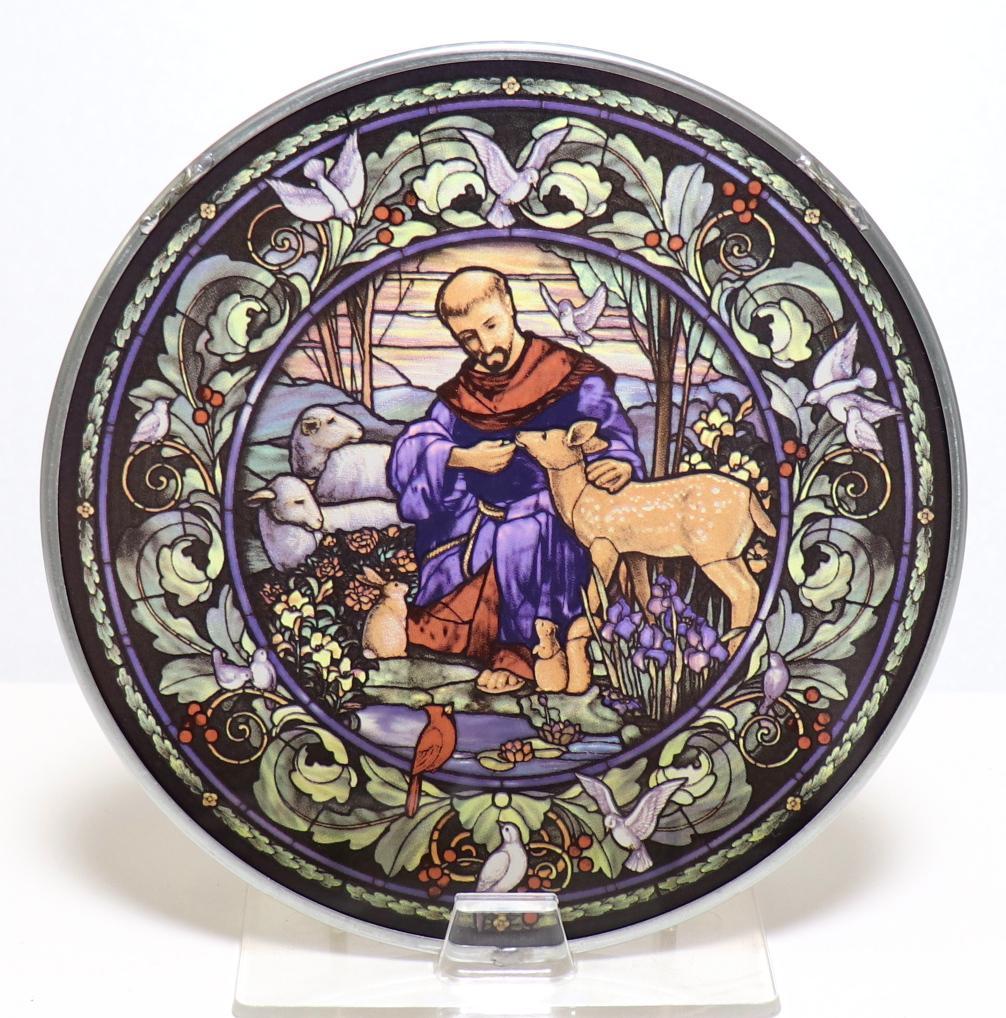 新品 カトリック修道士 フランチェスコと動物たち ヴィンテージ ステンドグラス