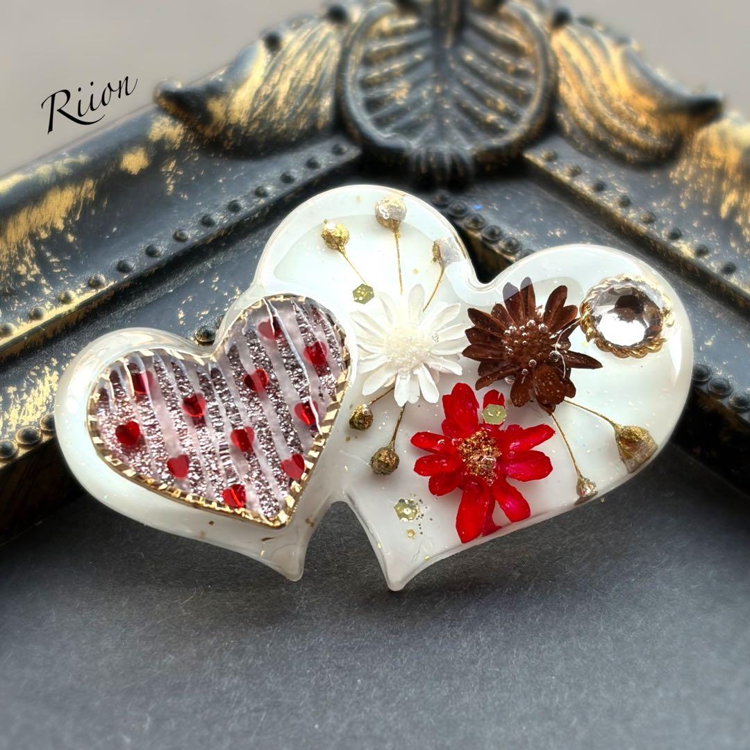 no.1101❤︎‬V・デー‪‪❤︎‬ダブルハートフロラルヘアゴム‪‪❤︎‬①