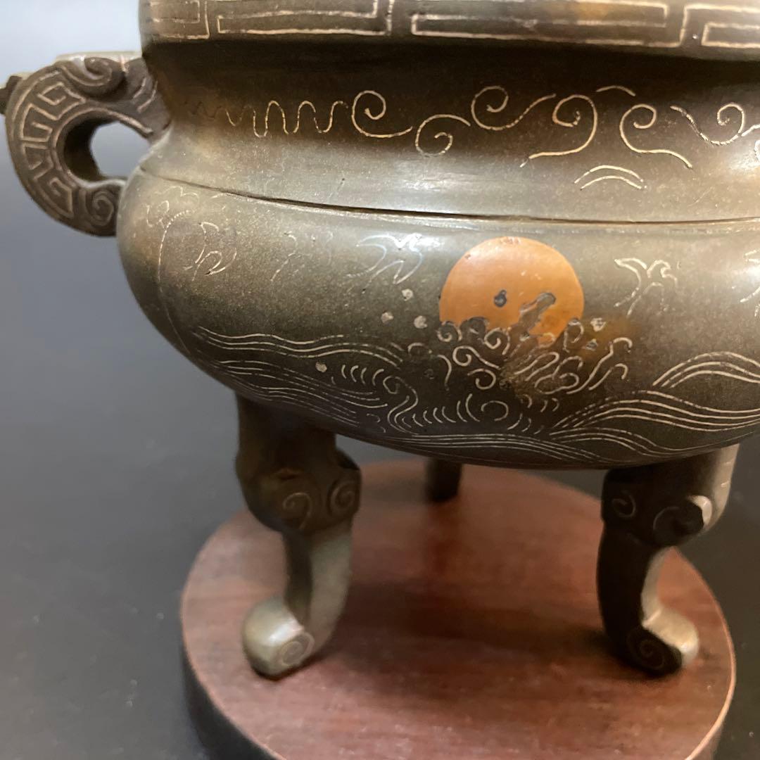 時代物　古銅　銀象嵌　香炉