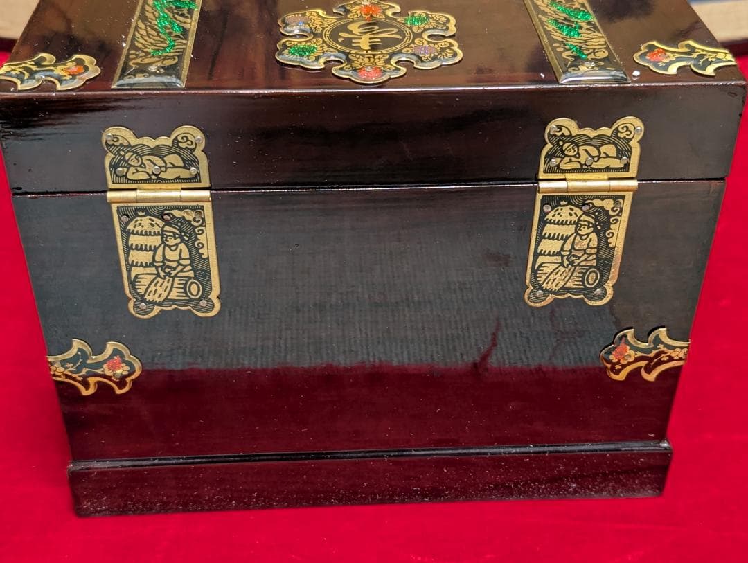 漆　小物入れ　宝石箱　ジュエリーボックス　鏡付　アンティーク　アジアン