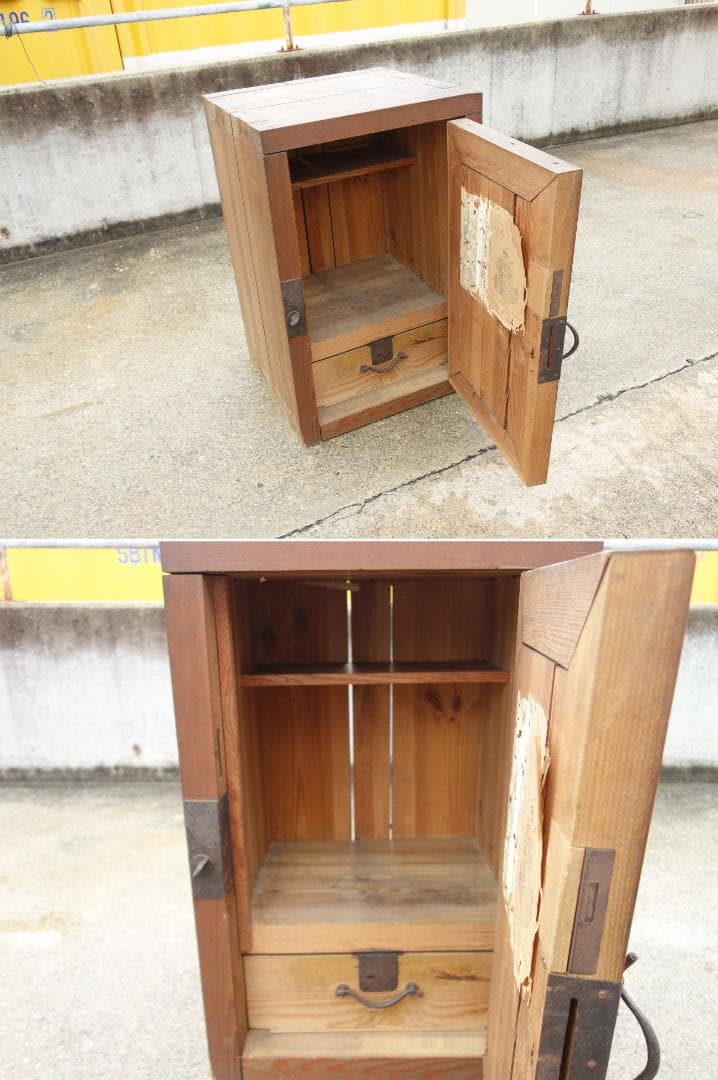 【中古】K▼木製 金庫 道具箱 古い家具 木箱 鍵付き (37554)