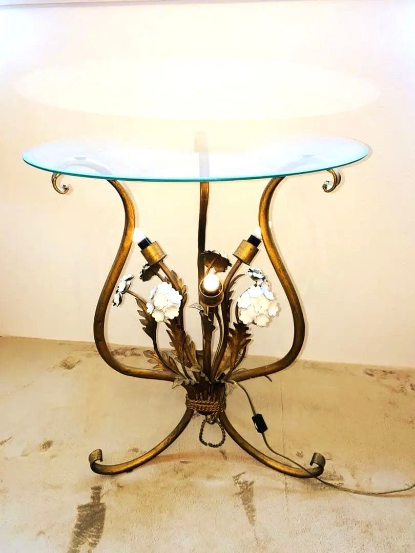 ヴィンテージフラワーモチーフライト付サイドテーブル