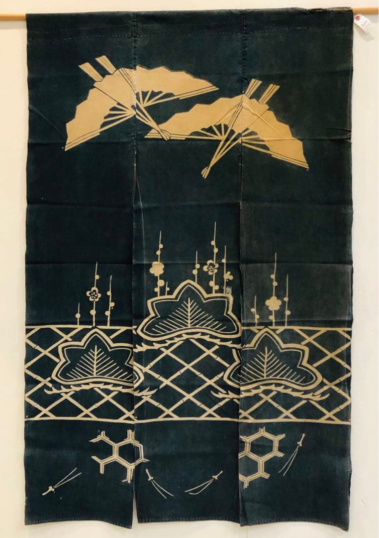 藍染 加賀のれん 時代物 木綿 古布ソ-233 三巾