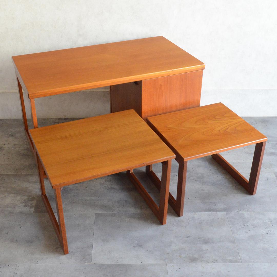 イギリスヴィンテージ チーク エクステンション ネストテーブル キャビネット付