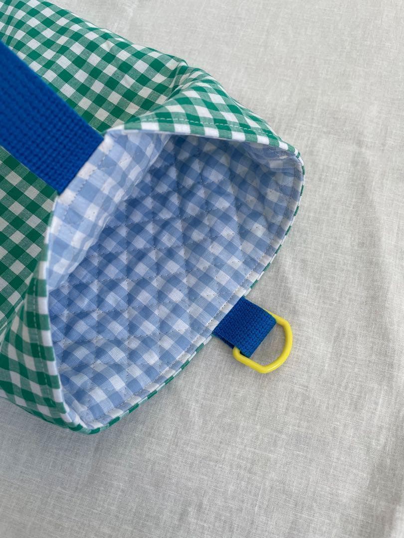 【あり】緑ギンガムチェック　レッスンバッグ　上履き入れ　入園入学2点セット