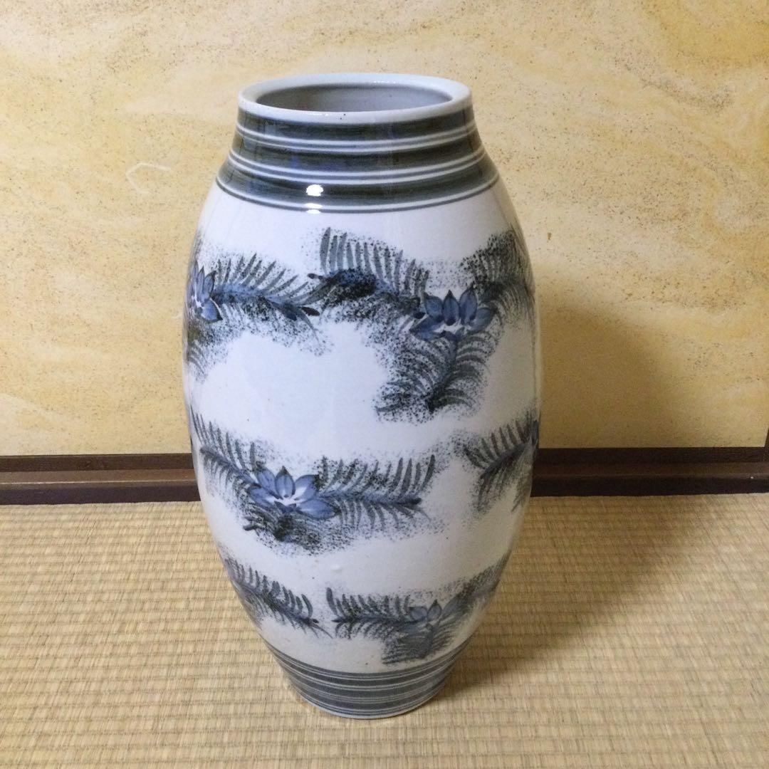 砥部焼 梅山窯 飾り壷 大花瓶 傘立て 青染付 L279