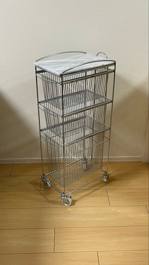 ★美品★〈ASPLUND〉スリムトローリー　マーブルトップ　3段　天板天然大理石