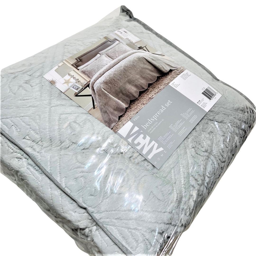 ベッドカバー キルト3点セット エレガント柄 フルサイズ Grey