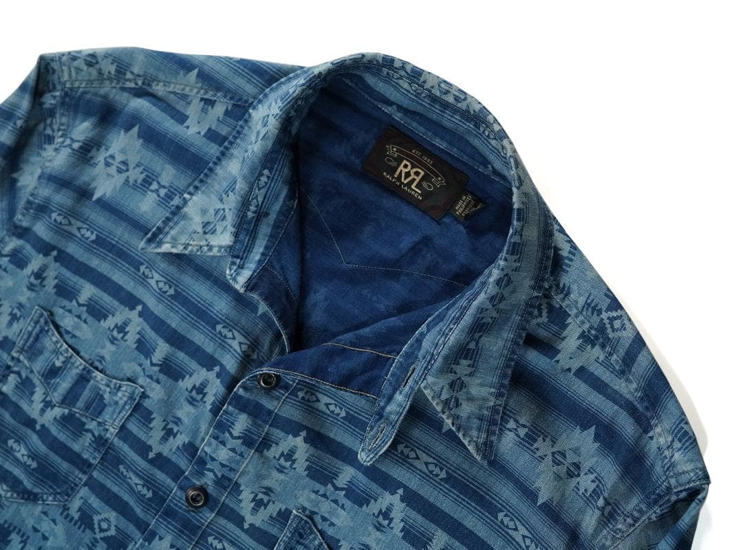 RRL 本藍染め インディゴ コットン サテン ワークシャツ ダブルアールエル