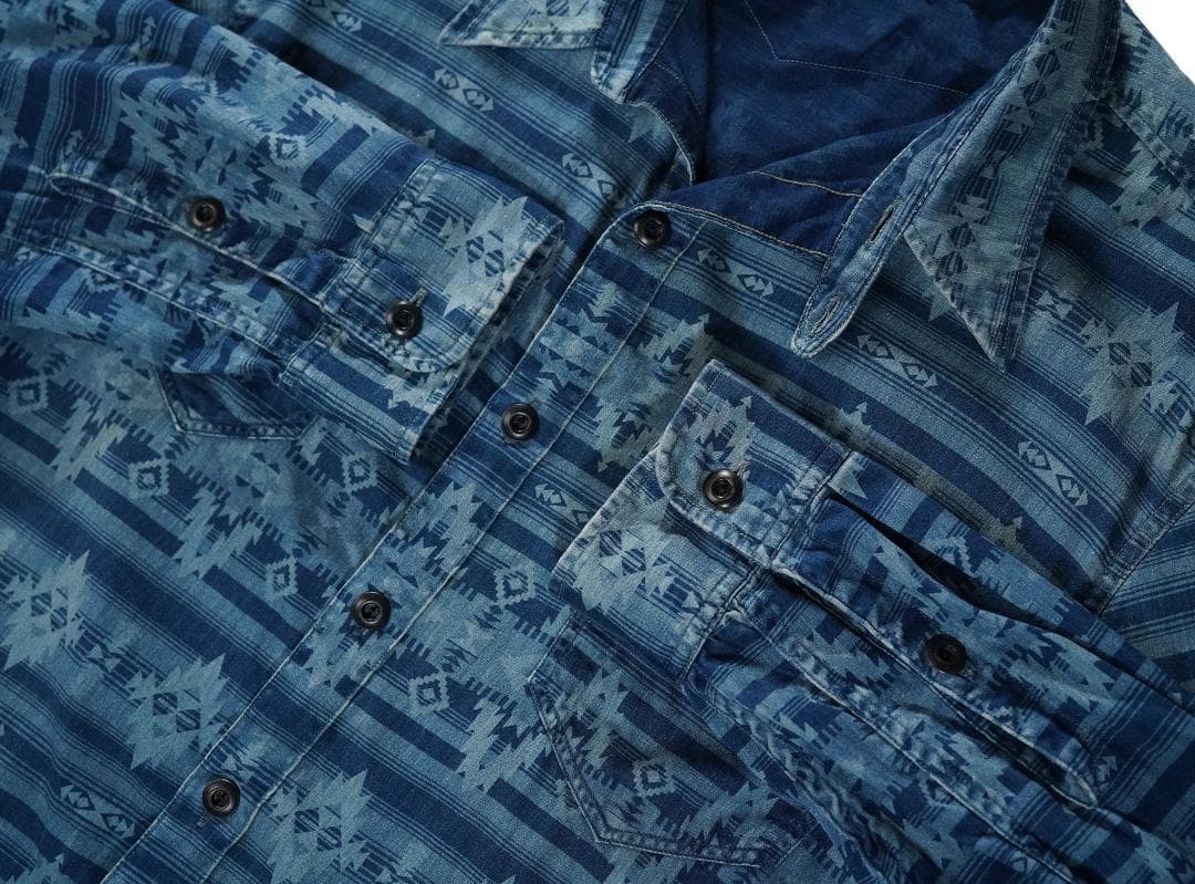 RRL 本藍染め インディゴ コットン サテン ワークシャツ ダブルアールエル