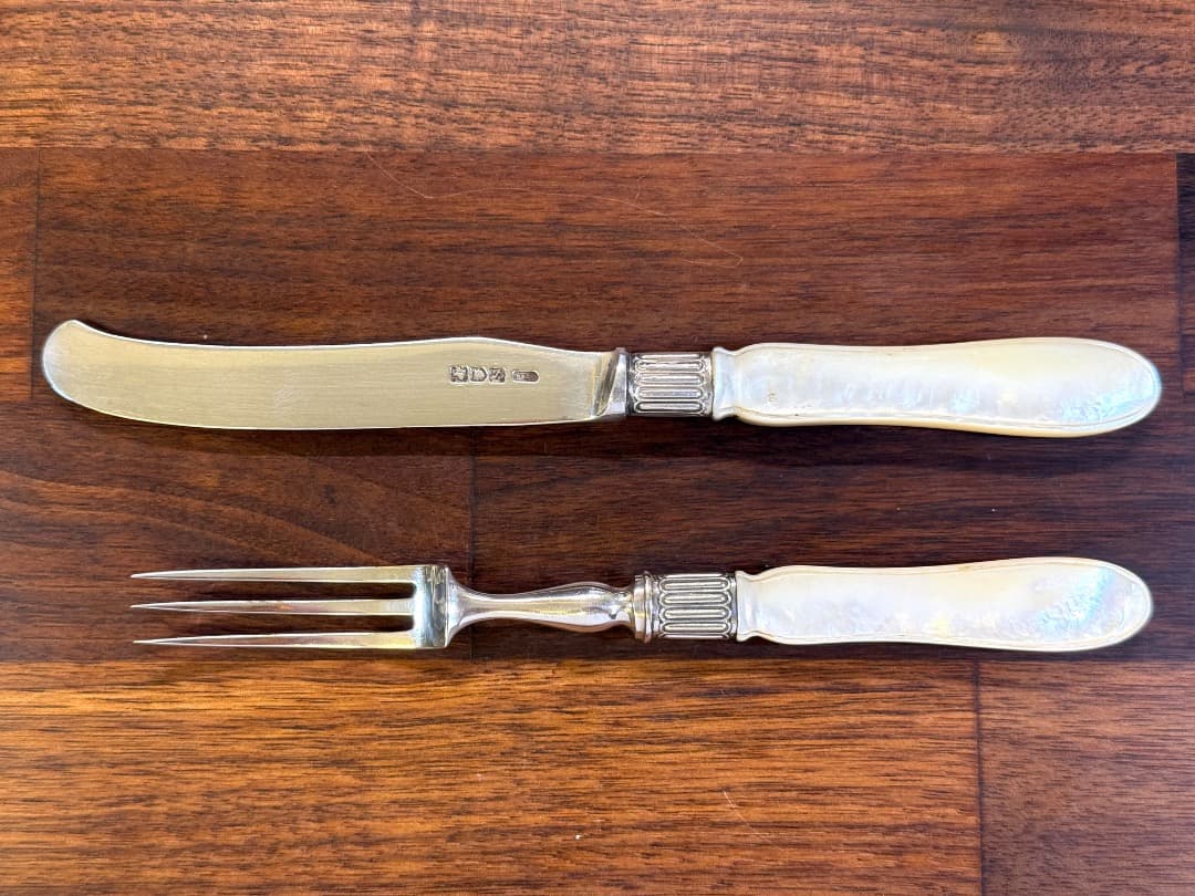 極美品 英国アンティーク 1885年 純銀 デザートカトラリー 12点 白蝶貝