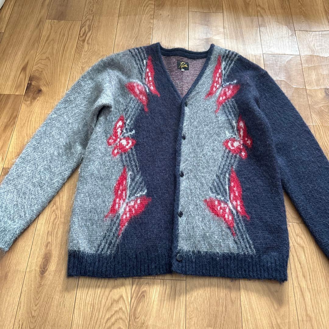 未使用メンズ　NEEDLESニードルス　モヘアカーディガン パピヨン柄 L