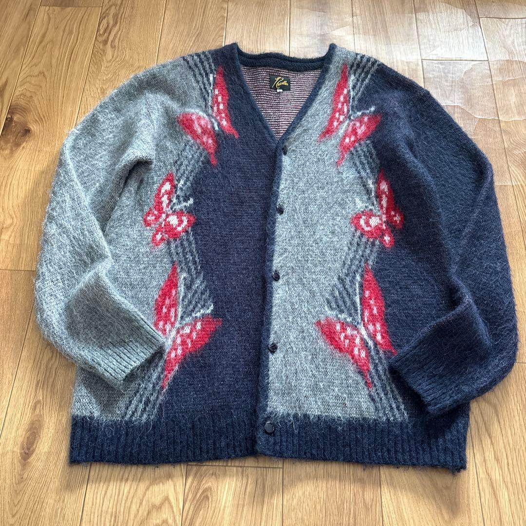 未使用メンズ　NEEDLESニードルス　モヘアカーディガン パピヨン柄 L