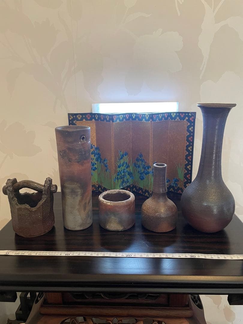 美品　作家物　備前焼　花瓶　一輪挿し　陶器製 手作り陶器　花器5点セット