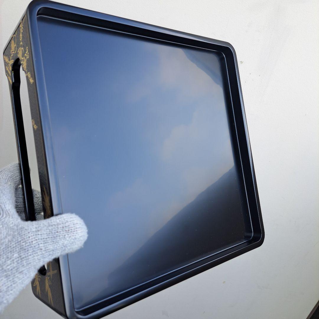 専用品【輪島塗　7.5寸\"2段重箱&重箱台】布着本堅地　沈金\"四君子　未使用品