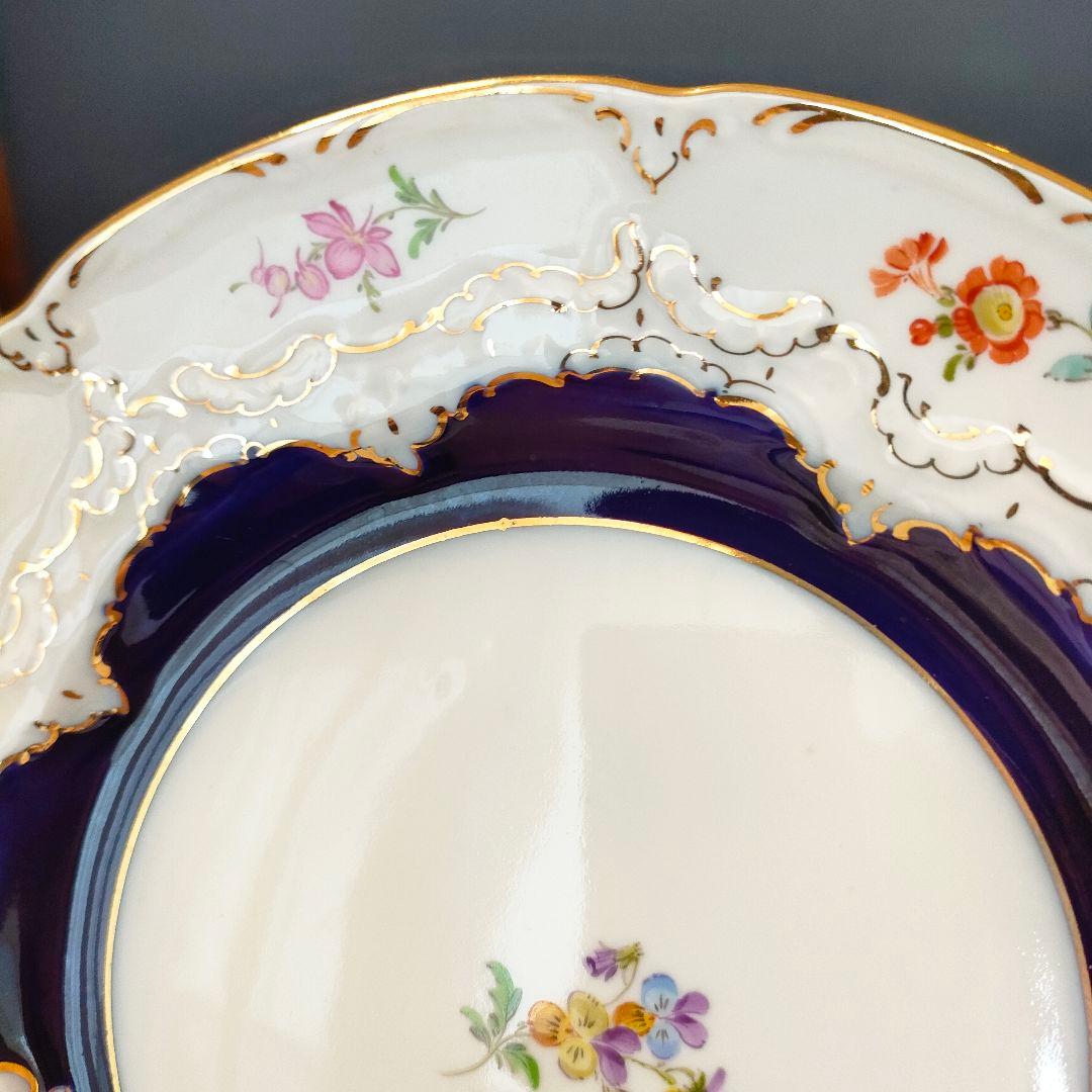 マイセン Bフォーム スキャタードフラワー コバルト 金彩 プレート 皿 1級品