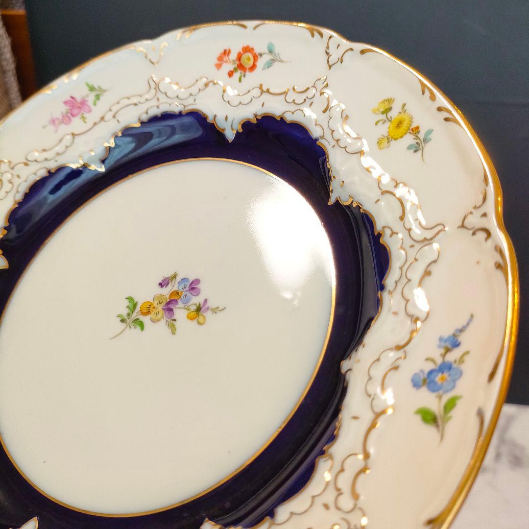 マイセン Bフォーム スキャタードフラワー コバルト 金彩 プレート 皿 1級品