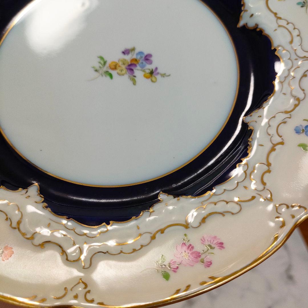 マイセン Bフォーム スキャタードフラワー コバルト 金彩 プレート 皿 1級品