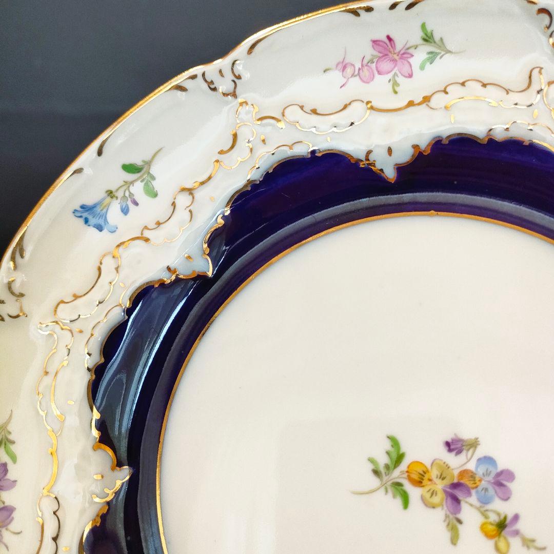 マイセン Bフォーム スキャタードフラワー コバルト 金彩 プレート 皿 1級品