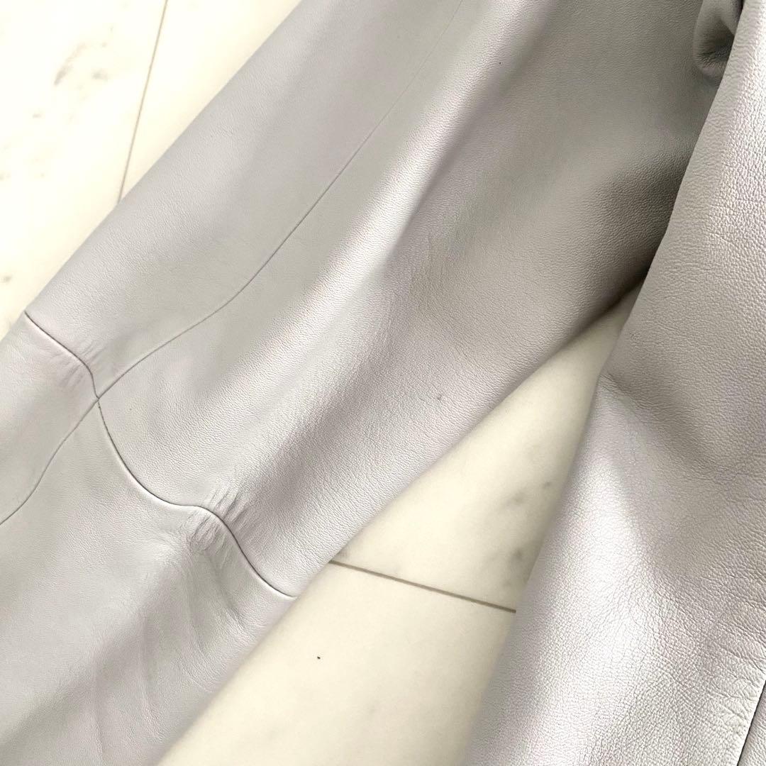 美品 セオリーリュクス 本革ラムレザー フーディーブルゾン グレージュ 38