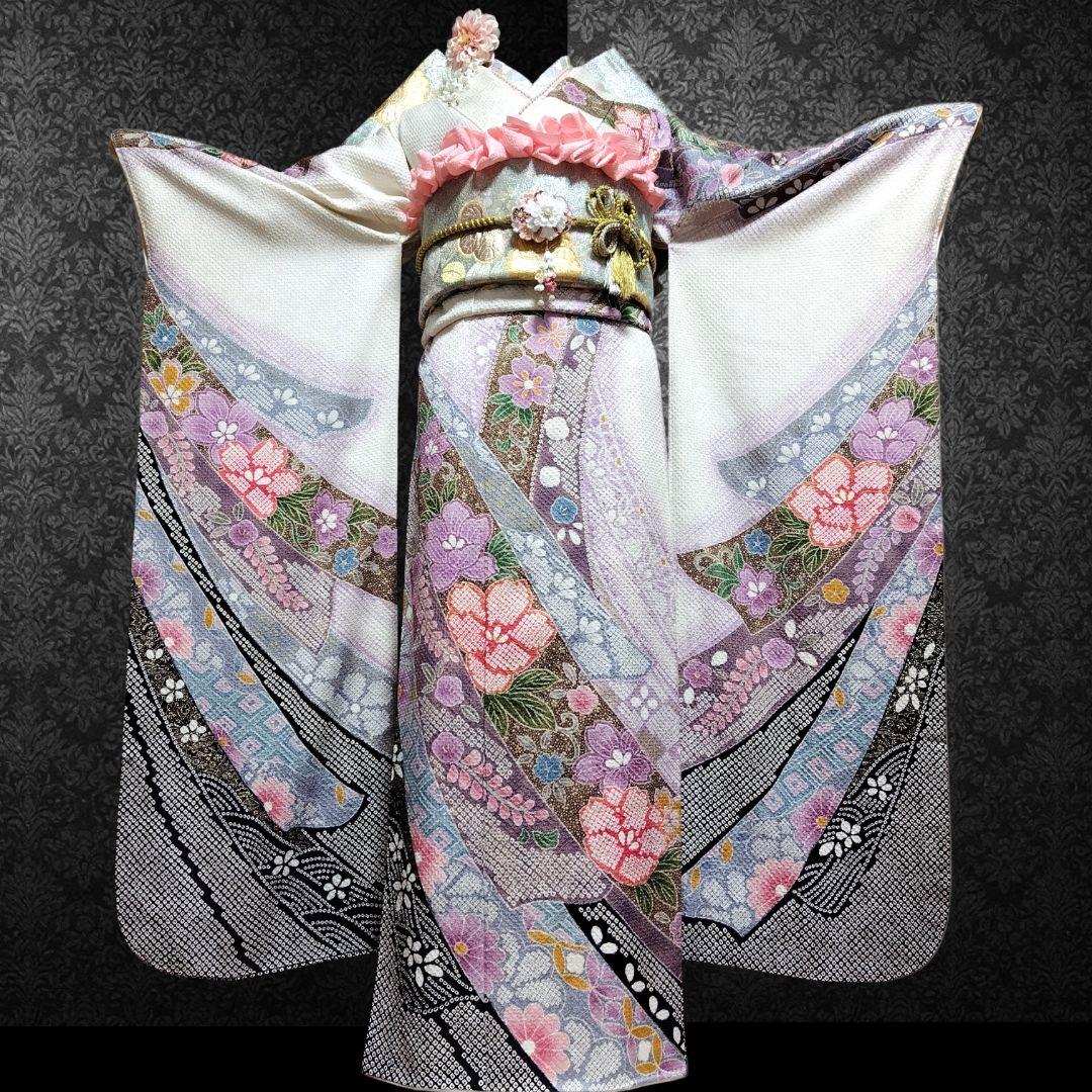 振袖フルセット(8点)・成人式・総絞り・エンボス加工・胴裏正絹・正絹・逸品