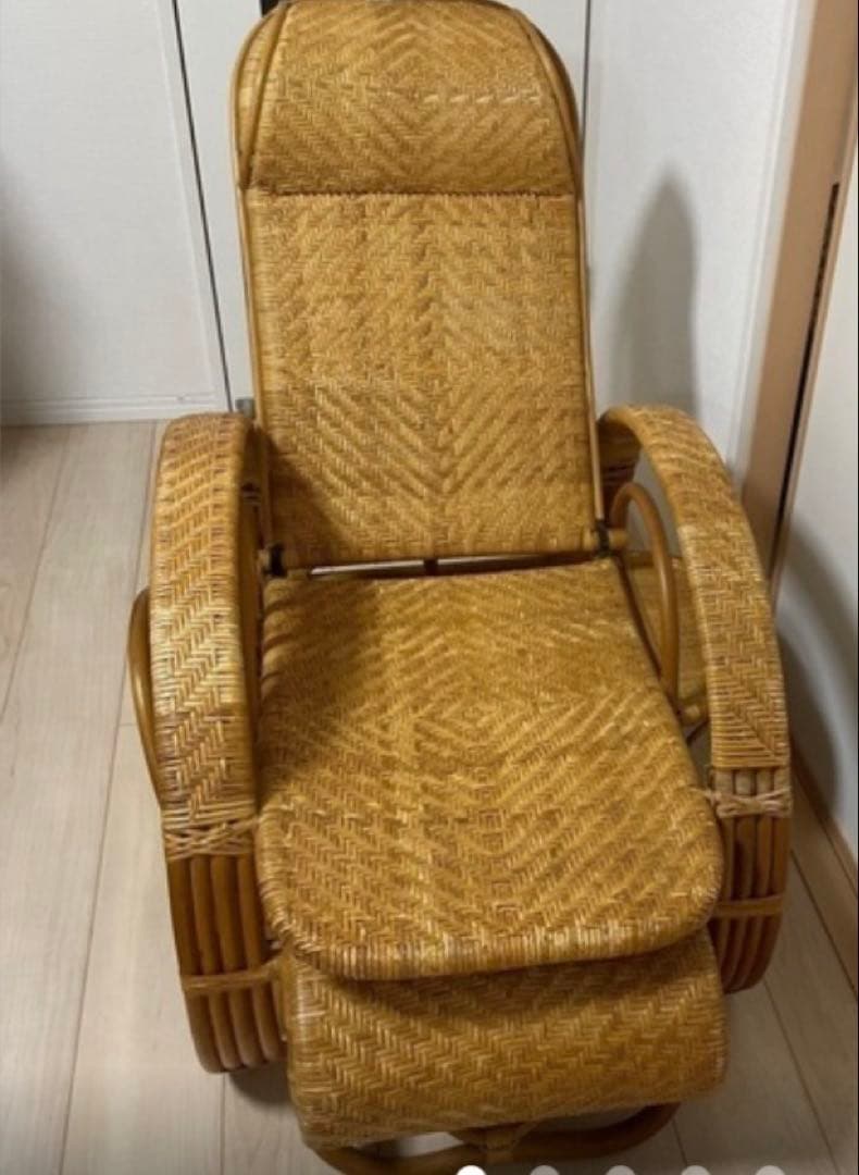 昭和レトロ ラタンリクライニングチェア オットマン付き 1人掛けソファー 古家具