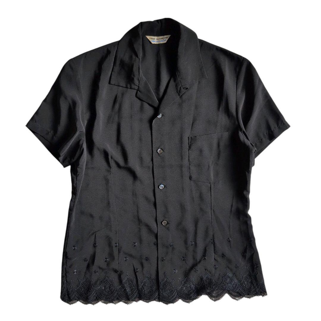 asdkcmコムデギャルソン 半袖シャツ ブラウス ブラック レース 刺繍