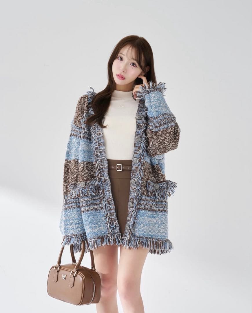 Darich ツイードボーダーニットカーディガン