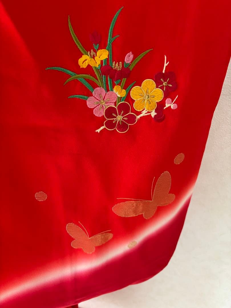 7歳 七五三 着物 帯 長襦袢 帯揚げ しごき はこせこ 半襟 セット 赤 刺繍