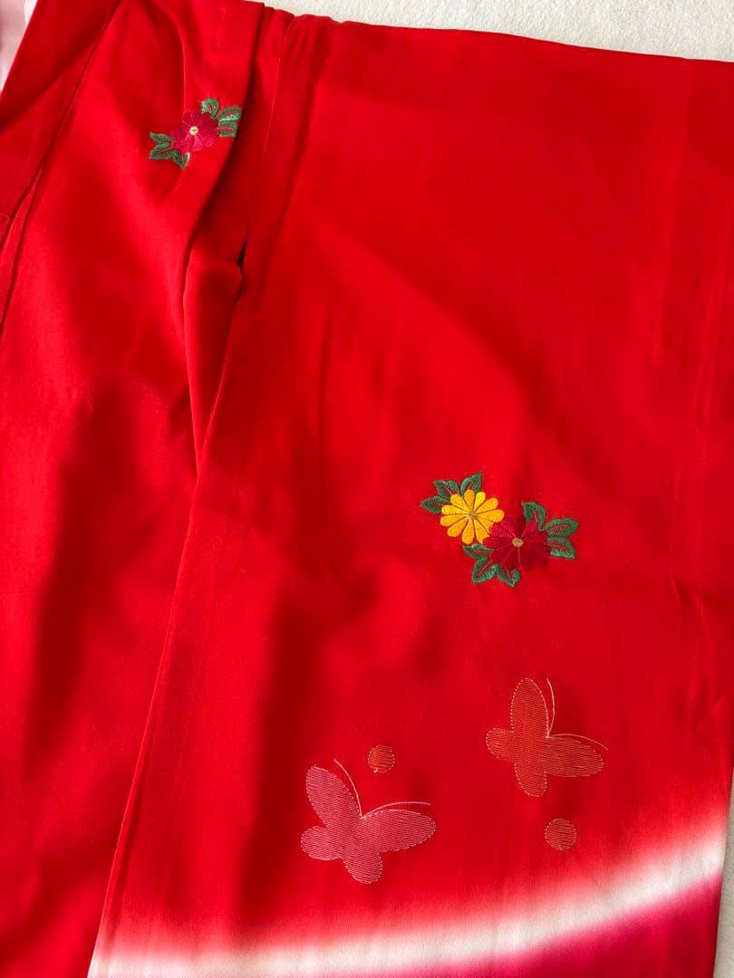 7歳 七五三 着物 帯 長襦袢 帯揚げ しごき はこせこ 半襟 セット 赤 刺繍