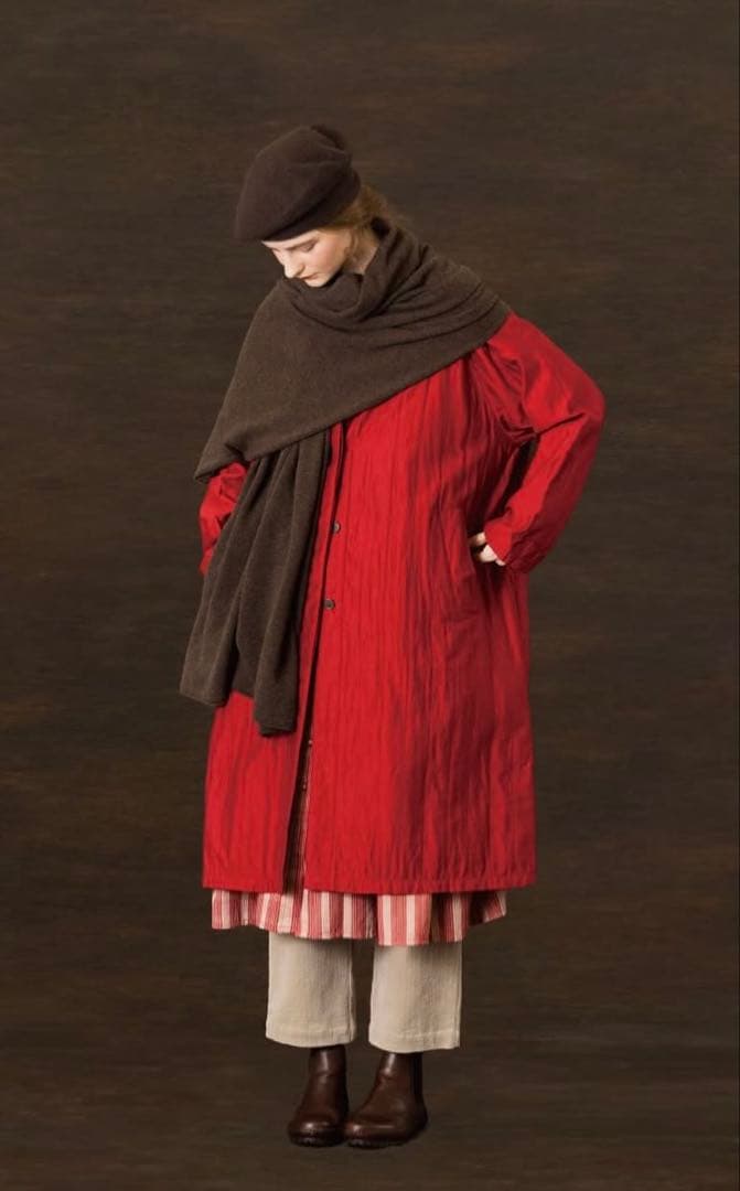 【新品未使用】メゾンドソイル2025A/W コットンシルクラグランコート レッド