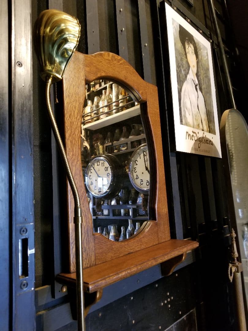 イギリス製　ヴィンテージ　オーク　オーバル　ウォール　ラック　ミラー