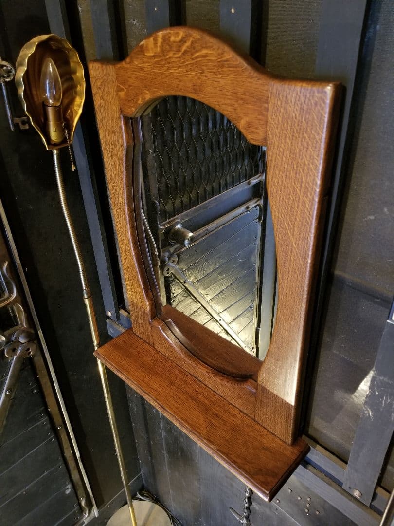 イギリス製　ヴィンテージ　オーク　オーバル　ウォール　ラック　ミラー