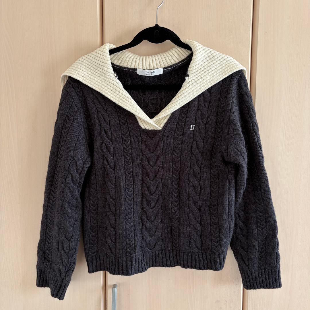 Herlipto Sailor-Collar Cable Knit グレー