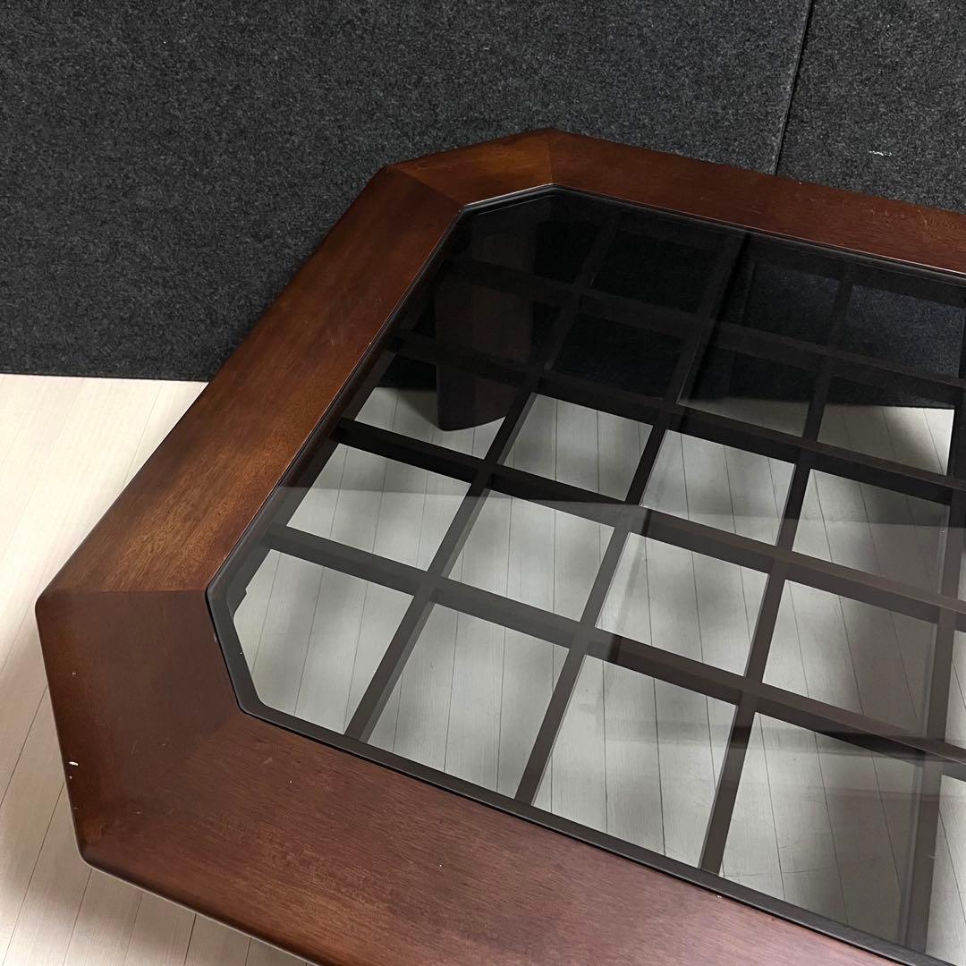 富士ファニチア　SAFU ガラステーブル　天然木　センターテーブル　アンティーク