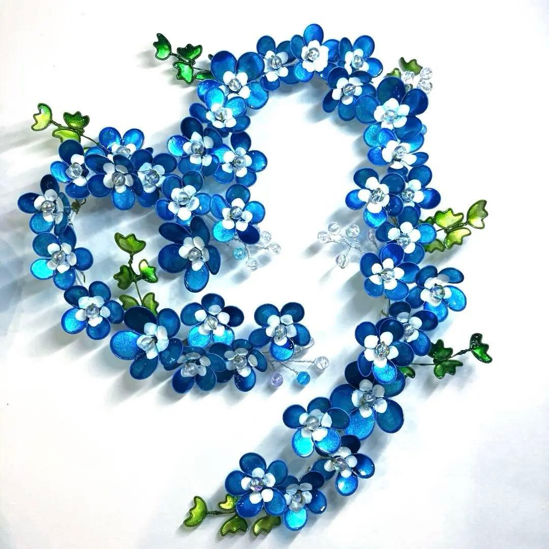 ネモフィラリース　紫陽花リース　ワイヤークラフト　ディップアート　壁飾り