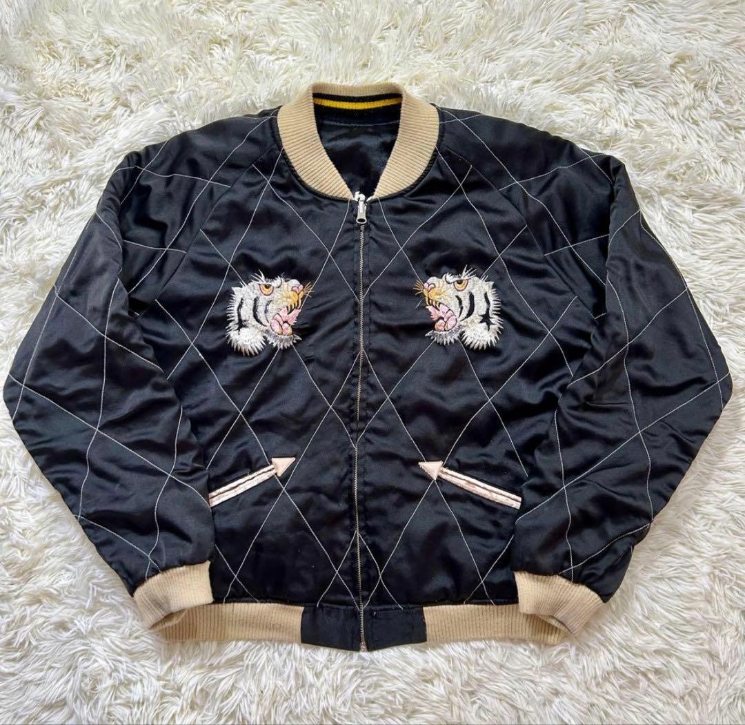 リバーシブルスカジャン　90‘s　日本地図・龍虎/白虎・富士山　L相当